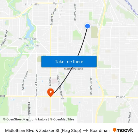 Midlothian Blvd & Zedaker St (Flag Stop) to Boardman map
