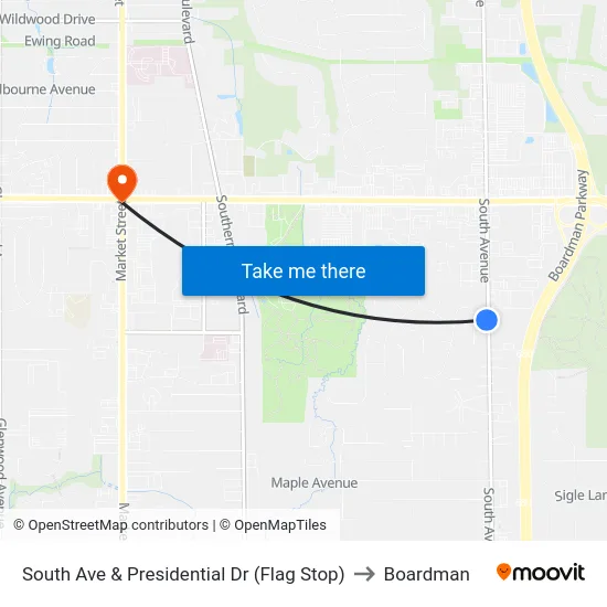 South Ave & Presidential Dr (Flag Stop) to Boardman map