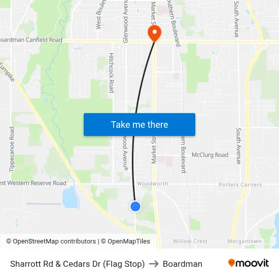 Sharrott Rd & Cedars Dr (Flag Stop) to Boardman map