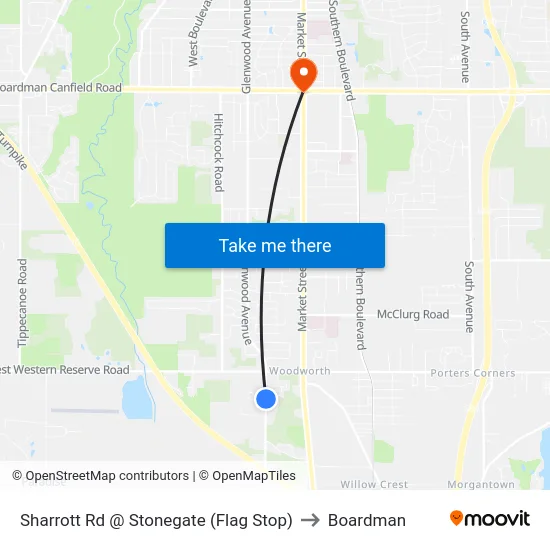 Sharrott Rd @ Stonegate (Flag Stop) to Boardman map