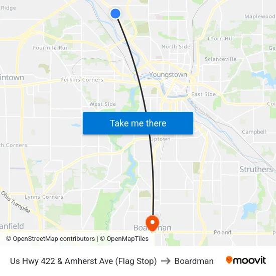 Us Hwy 422 & Amherst Ave (Flag Stop) to Boardman map