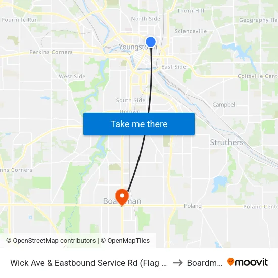 Wick Ave & Eastbound Service Rd (Flag Stop) to Boardman map