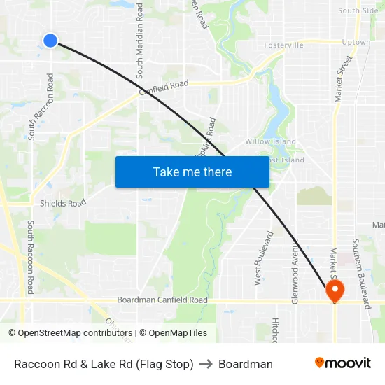 Raccoon Rd & Lake Rd (Flag Stop) to Boardman map