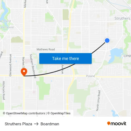 Struthers Plaza to Boardman map