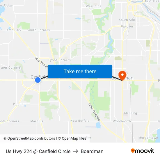 Us Hwy 224 @ Canfield Circle to Boardman map