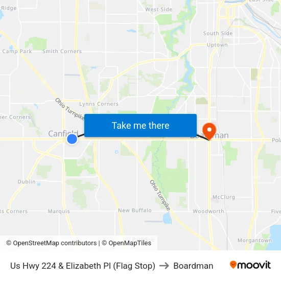 Us Hwy 224 & Elizabeth Pl (Flag Stop) to Boardman map