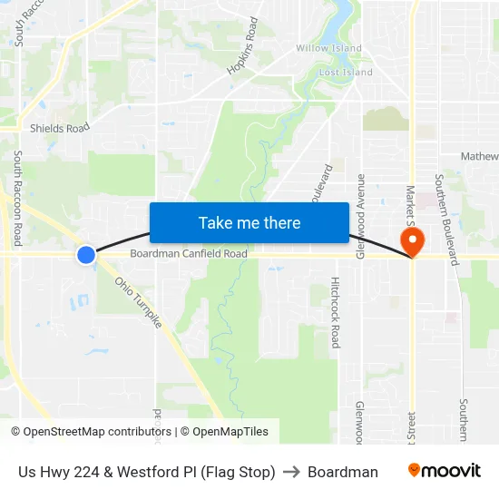 Us Hwy 224 & Westford Pl (Flag Stop) to Boardman map