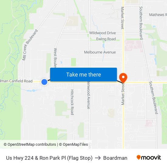 Us Hwy 224 & Ron Park Pl (Flag Stop) to Boardman map