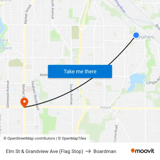 Elm St & Grandview Ave (Flag Stop) to Boardman map