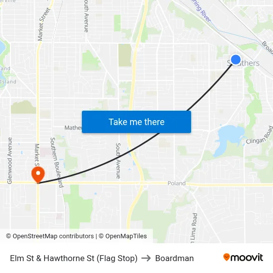 Elm St & Hawthorne St (Flag Stop) to Boardman map