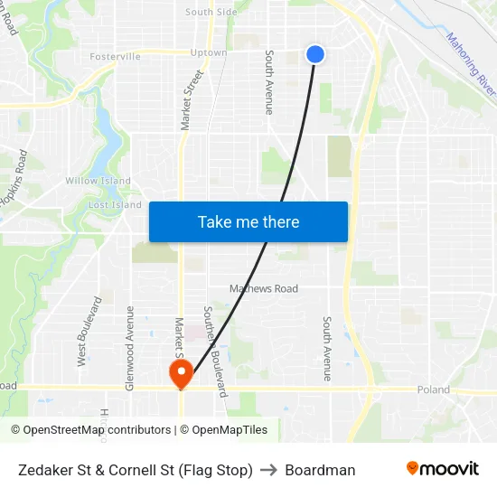 Zedaker St & Cornell St (Flag Stop) to Boardman map