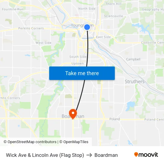 Wick Ave & Lincoln Ave (Flag Stop) to Boardman map