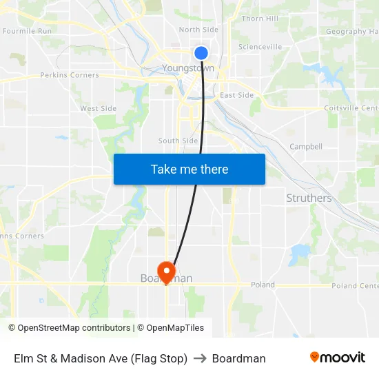 Elm St & Madison Ave (Flag Stop) to Boardman map