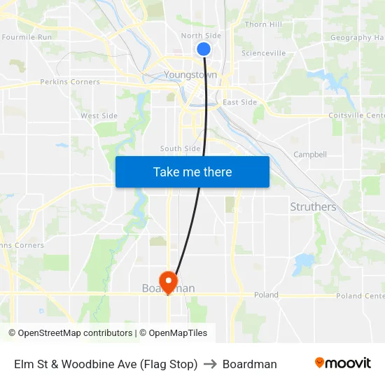 Elm St & Woodbine Ave (Flag Stop) to Boardman map