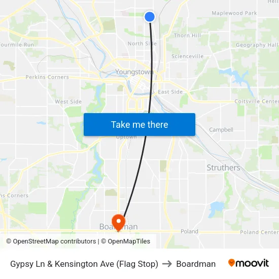 Gypsy Ln & Kensington Ave (Flag Stop) to Boardman map