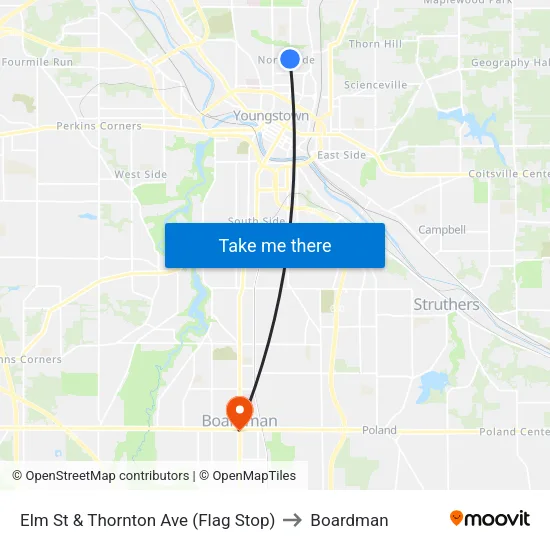 Elm St & Thornton Ave (Flag Stop) to Boardman map