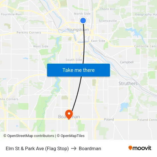 Elm St & Park Ave (Flag Stop) to Boardman map