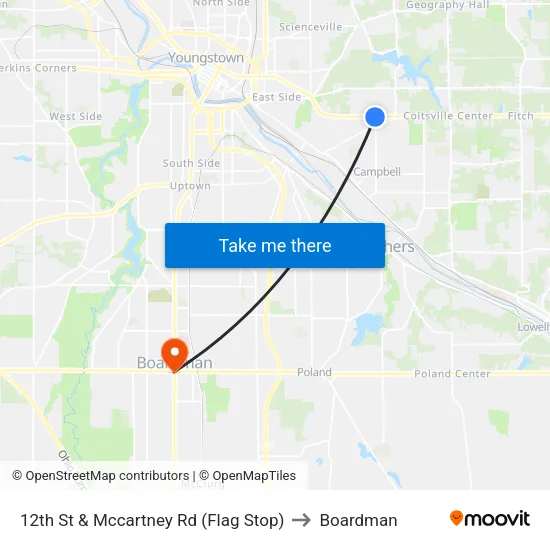 12th St & Mccartney Rd (Flag Stop) to Boardman map