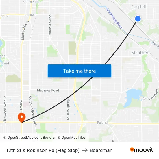 12th St & Robinson Rd (Flag Stop) to Boardman map