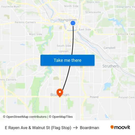 E Rayen Ave & Walnut St (Flag Stop) to Boardman map