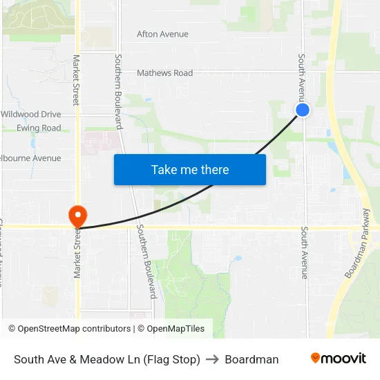 South Ave & Meadow Ln (Flag Stop) to Boardman map