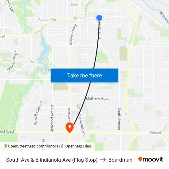 South Ave & E Indianola Ave (Flag Stop) to Boardman map