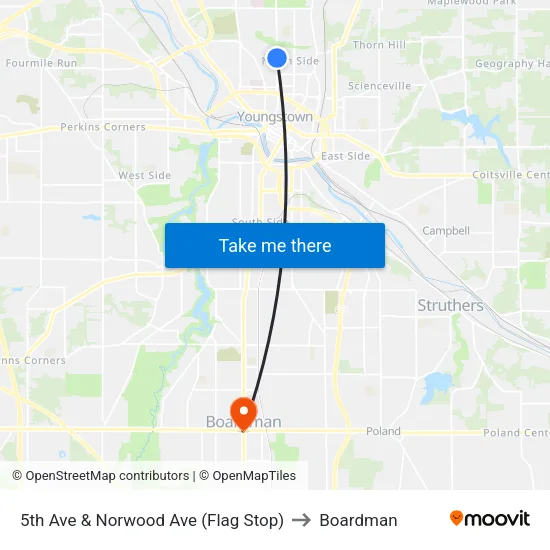 5th Ave & Norwood Ave (Flag Stop) to Boardman map