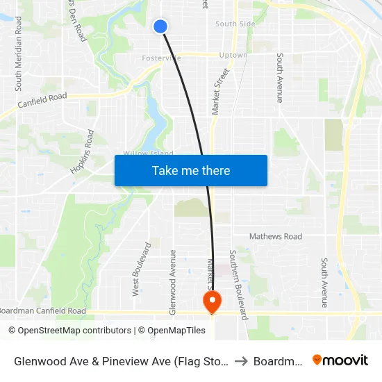 Glenwood Ave & Pineview Ave (Flag Stop) to Boardman map