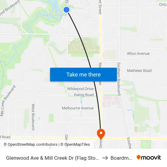 Glenwood Ave & Mill Creek Dr (Flag Stop) to Boardman map