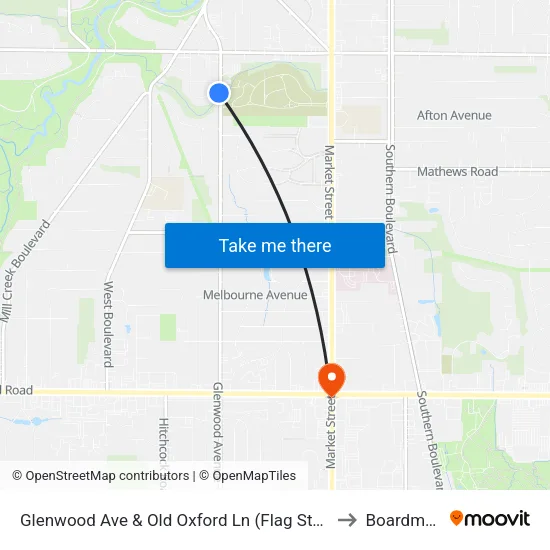Glenwood Ave & Old Oxford Ln (Flag Stop) to Boardman map