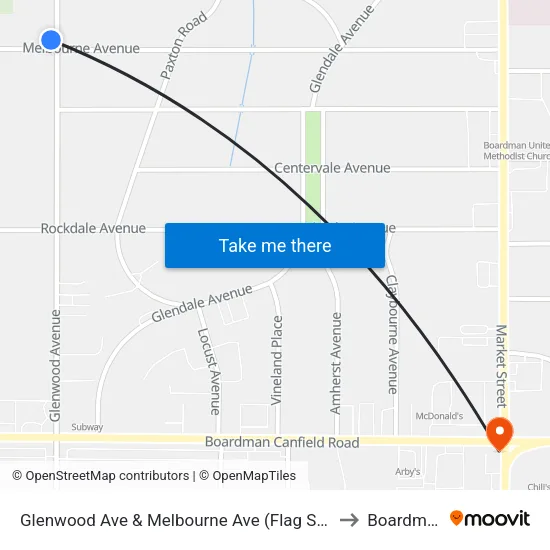 Glenwood Ave & Melbourne Ave (Flag Stop) to Boardman map
