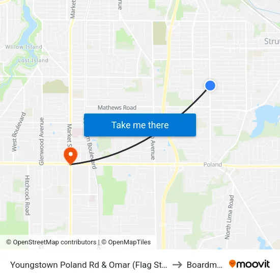 Youngstown Poland Rd & Omar (Flag Stop) to Boardman map
