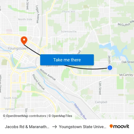 Jacobs Rd & Maranatha Dr to Youngstown State University map