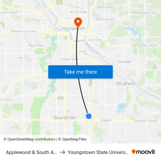 Applewood & South Ave to Youngstown State University map