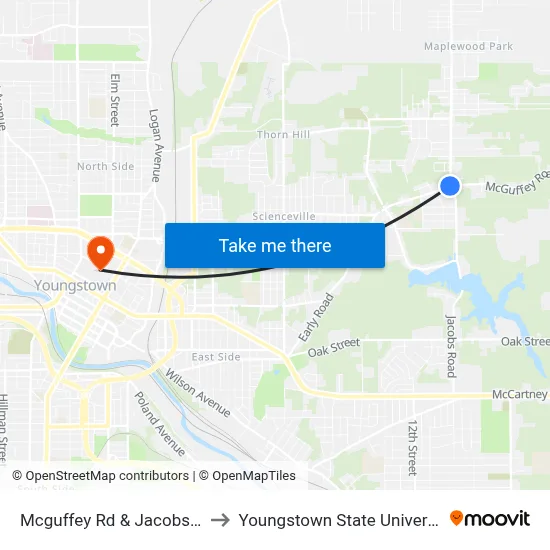 Mcguffey Rd & Jacobs Rd to Youngstown State University map