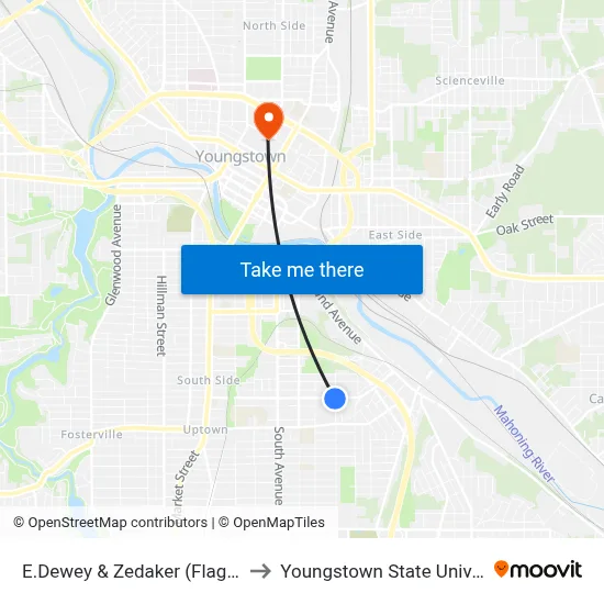 E.Dewey & Zedaker (Flag Stop) to Youngstown State University map