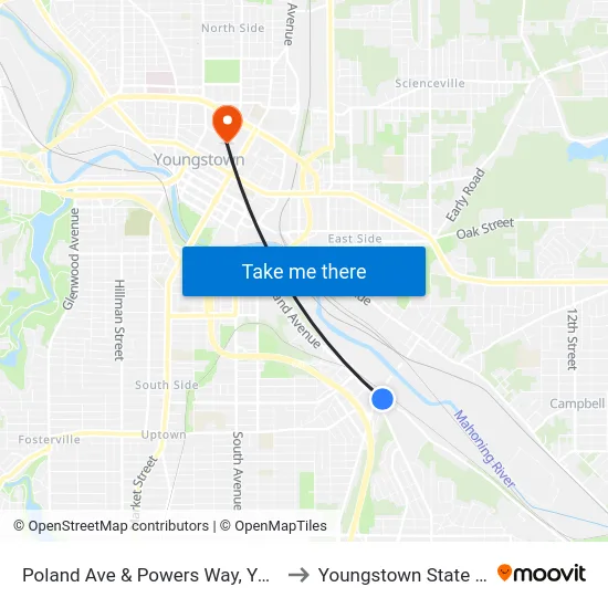 Poland Ave & Powers Way, Youngstown, Oh to Youngstown State University map