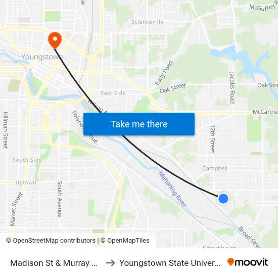 Madison St & Murray Ave to Youngstown State University map