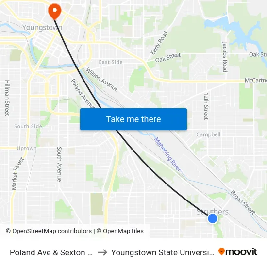 Poland Ave & Sexton St to Youngstown State University map