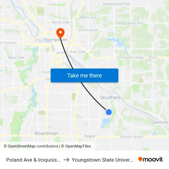 Poland Ave & Iroquois St to Youngstown State University map
