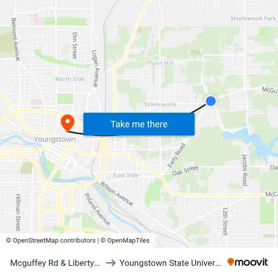 Mcguffey Rd & Liberty Rd to Youngstown State University map