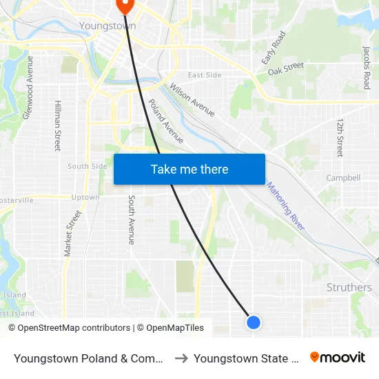 Youngstown Poland & Como (Flag Stop) to Youngstown State University map