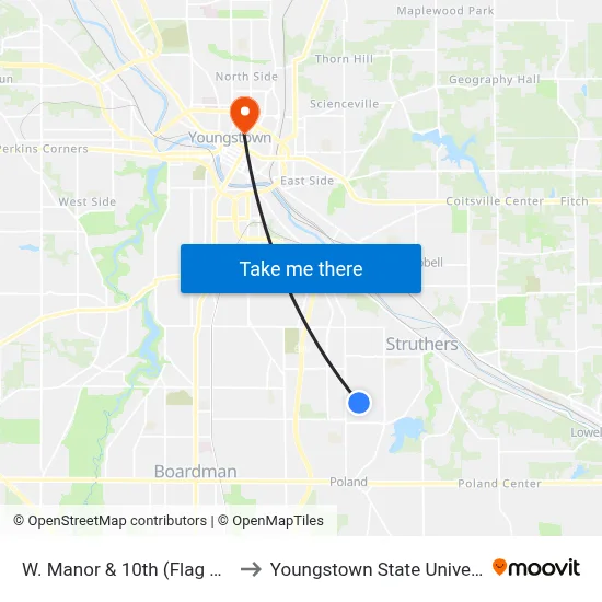 W. Manor & 10th (Flag Stop) to Youngstown State University map