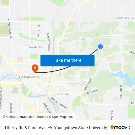 Liberty Rd & Frost Ave to Youngstown State University map