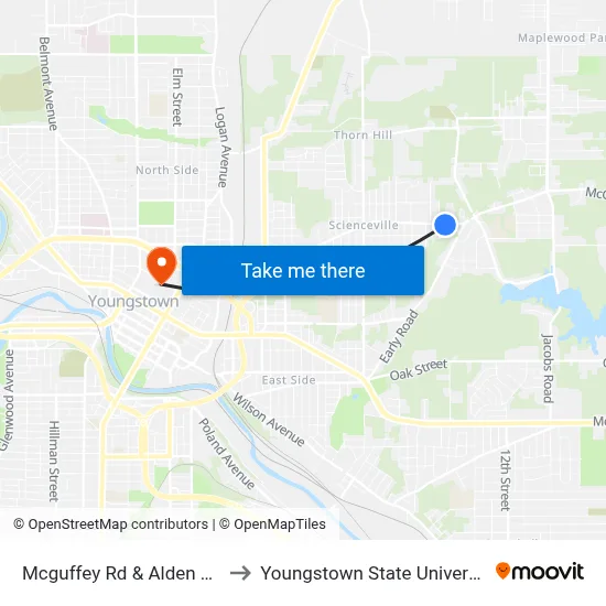 Mcguffey Rd & Alden Ave to Youngstown State University map