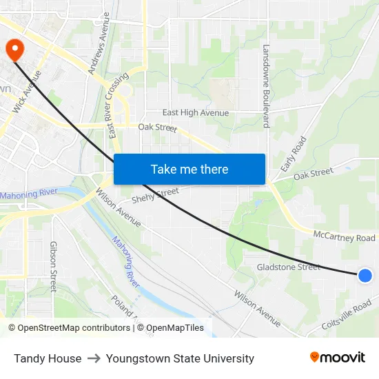 Tandy House to Youngstown State University map