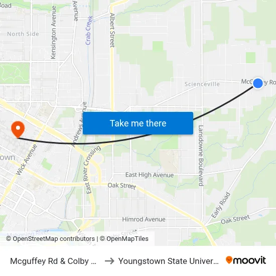 Mcguffey Rd & Colby Ave to Youngstown State University map