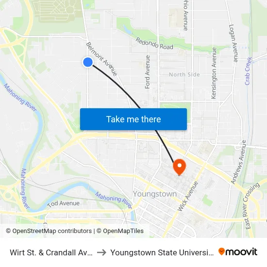 Wirt St. & Crandall Ave. to Youngstown State University map