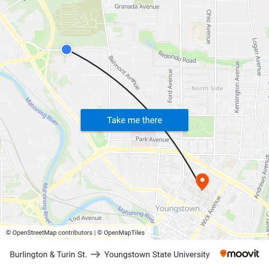 Burlington & Turin St. to Youngstown State University map