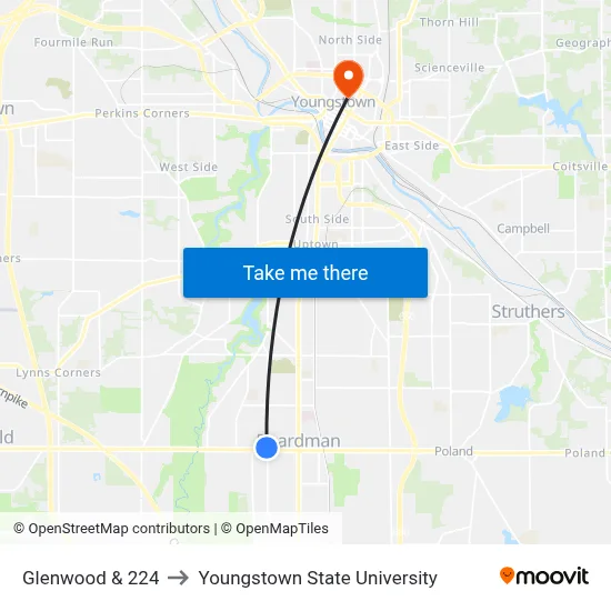Glenwood & 224 to Youngstown State University map